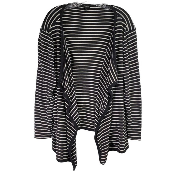 Talbots Cardigan Ruffle Knit Jersey Open Front Plus Size 1X Black White Stripe - Picture 2 of 6
